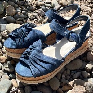 Marc Fisher Flinn Blue Denim Cork Wedge Espadrilles 7